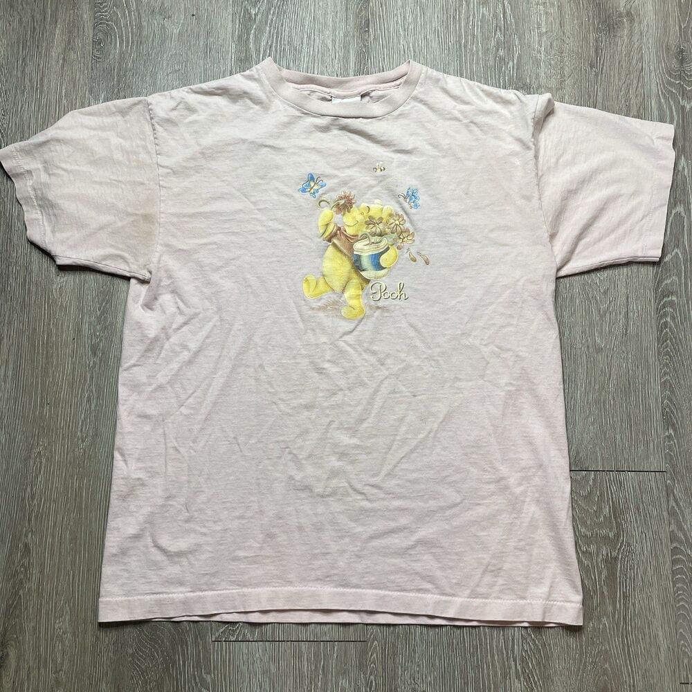 Vintage The Disney Store Winnie The Pooh Flowers Pink Single Stitch T Shirt L